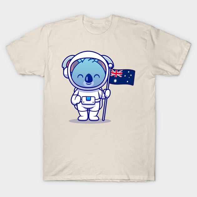 Cute Koala Astronaut Holding Australia Flag Cartoon T-Shirt by Catalyst Labs